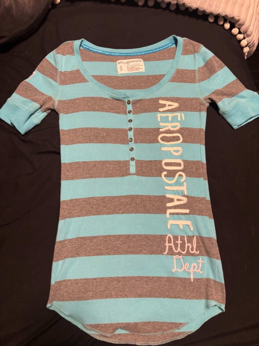 Aeropostale Teal & Gray Striped Henley Tee